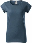 T-shirt da donna con maniche arrotolate, marmo denim scuro